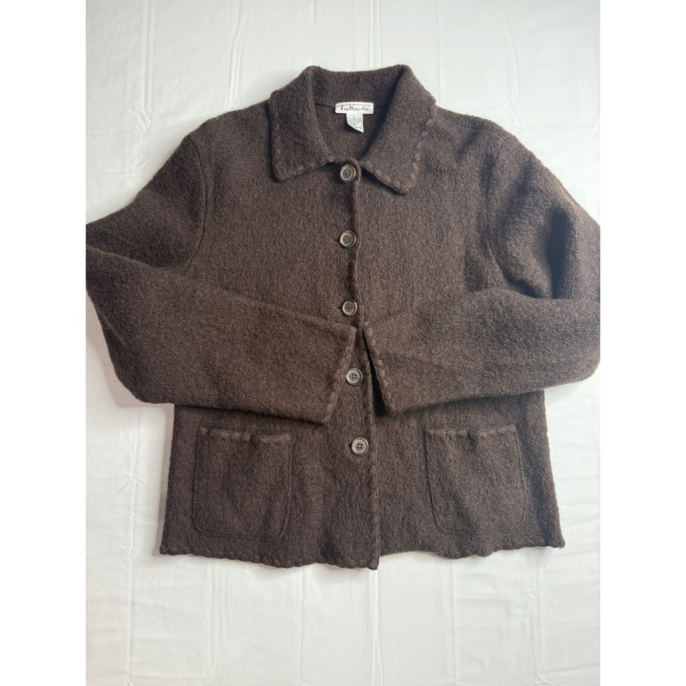 Talbots Women's 100% Wool Jacket Brown Button Front Pockets Size Large Cardigan